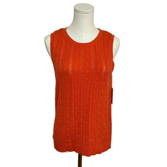 Croft & Barrow Knit Tank‎ Top Sleeveless Cable Knit Cotton Blend Orange S - Picture 1 of 5